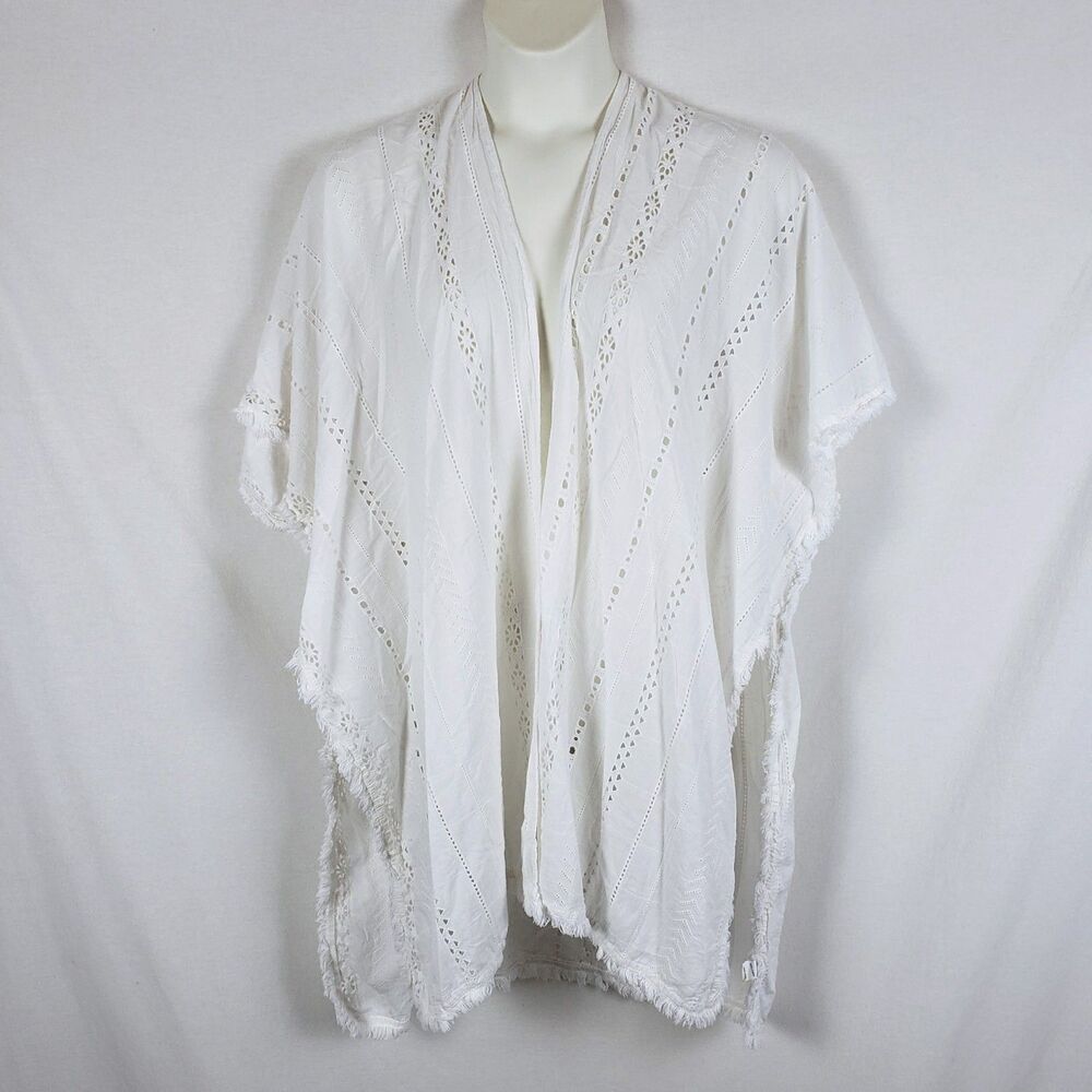 World Market Cottage Coastal Kimono Womens One Size Boho White Eyelet Beachy